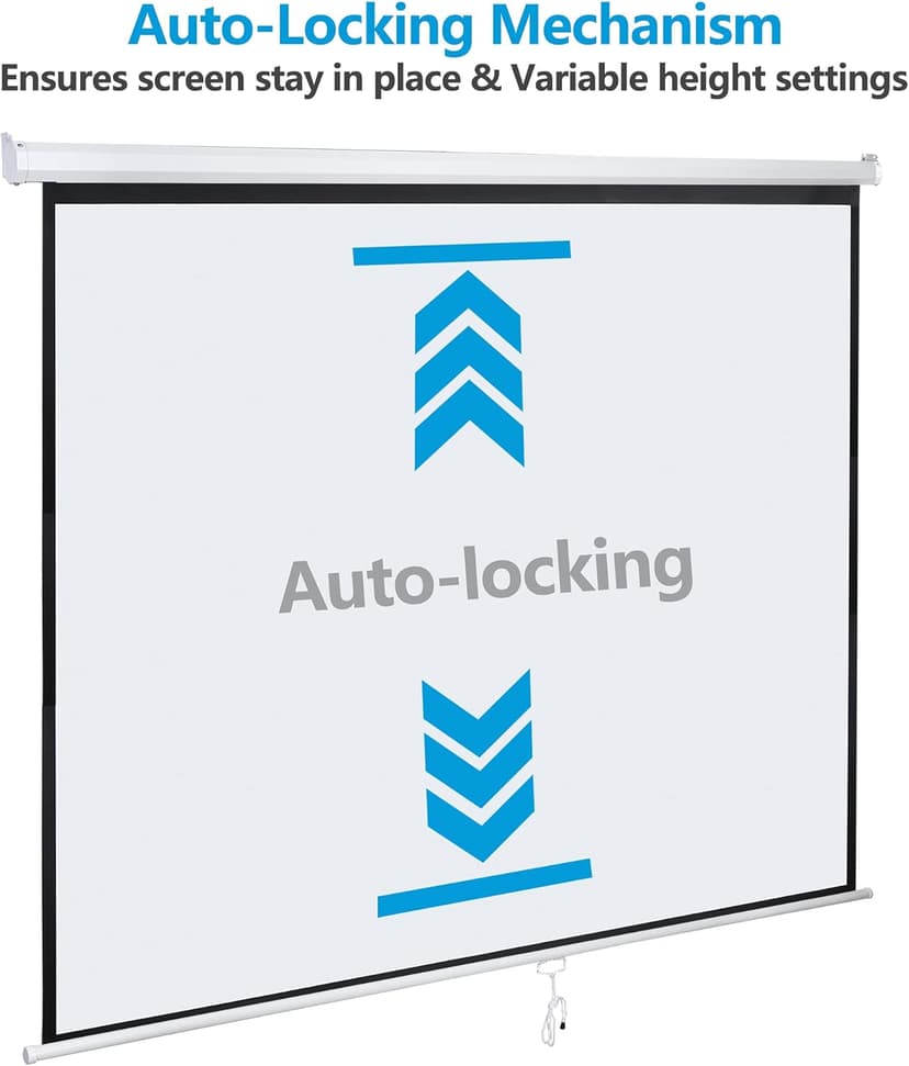 SUPER DEAL 120'' Projector Screen, Retractable Projection Screen Manual Pull Down HD Screen 1:1 Format for Home Cinema Theater Presentation Education Outdoor Indoor Public Display