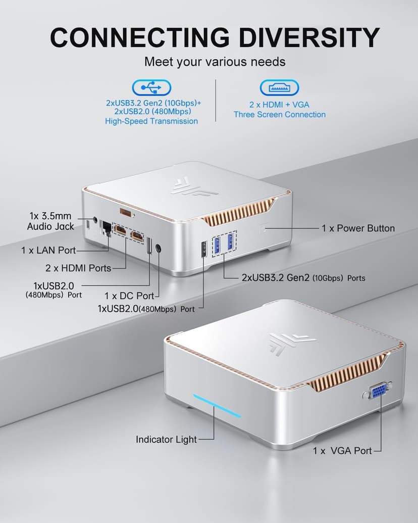 KAMRUI GK3Plus Mini PC, 16GB RAM 512GB M.2 SSD Mini Computers,12th Gen Alder Lake N95 (up to 3.4GHz) Micro PC, 2.5''SSD, Gigabit Ethernet,4K UHD,WiFi,BT,VESA/Home/Business Small pc