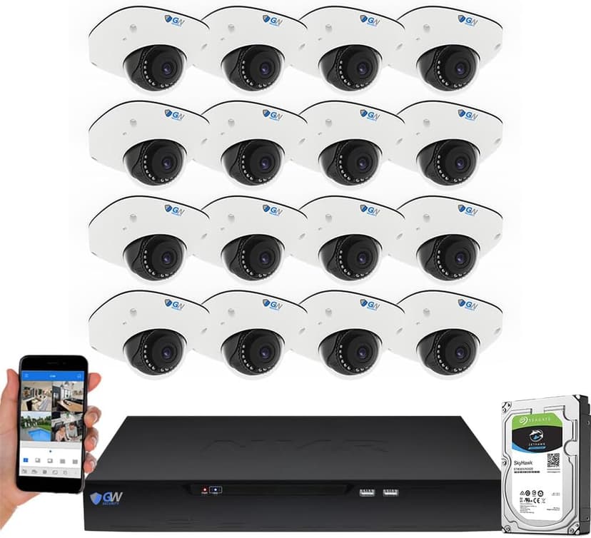 GW Security 16 Channel NVR UltraHD 4K Face Recognition NDAA & TAA Compliant Security Camera System with 16 x 8MP @25FPS Outdoor & Indoor PoE Dome Cameras, 10 Smart AI Functions