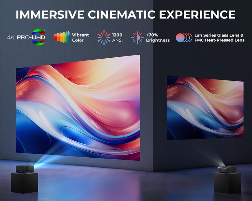 ELEPHAS Smart 4K PRO-UHD Projector with WiFi and Bluetooth, NETFLIX-Licensed, Dolby Audio, 1200 ANSI Lumens Sealed Video Projector, Auto Focus & Keystone, Portable Home Theater for Indoor/Outdoor