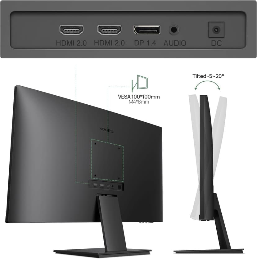 KOORUI 27 Inch 4K UHD(3840 * 2160) Monitor IPS Ultra-Thin Computer Monitor with 95% DCI-P3, Freesync & G-sync, Displayport&HDMI, Audio Out, VESA Mountable, Tilt