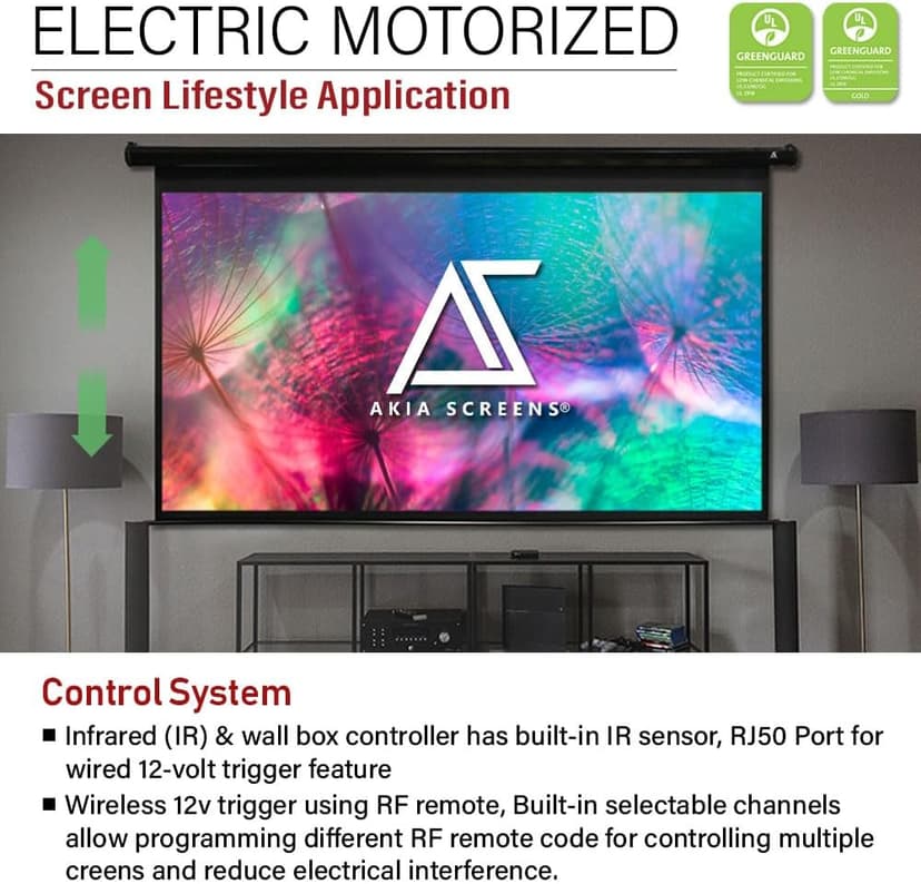 Akia Screens 150 inch Motorized Projector Screen Electric Drop Down Remote Controlled Ceiling Wall Mount Office Home Movie Theater AK-MOTORIZE150H2