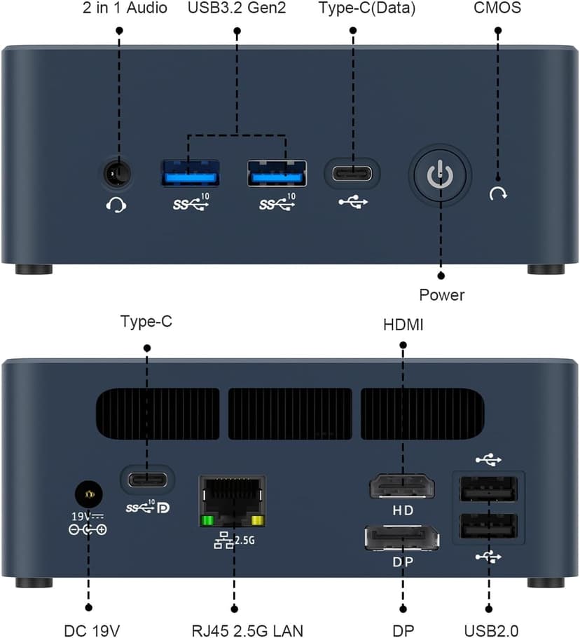 AWOW Mini PC Intel Core i5 12600H(12C/16T, up to 4.5GHz), HI12 Mini Computers 16GB DDR4 512GB PCIe3.0 SSD, Mini Desktop Computers Triple Display 4K, RJ45 2.5G LAN, Type C, WiFi 6, BT5.2
