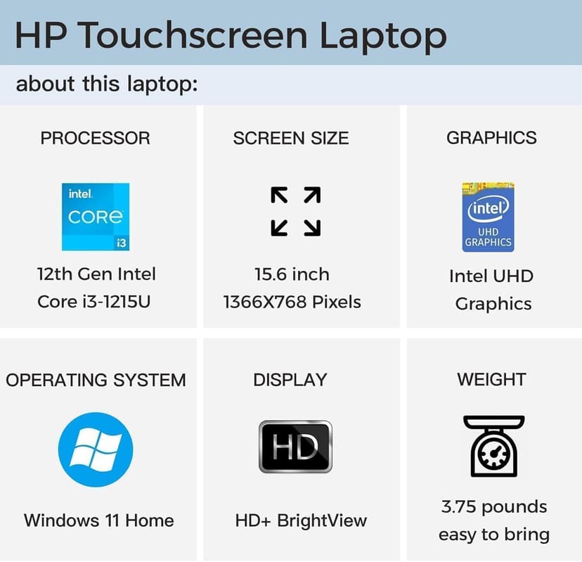 HP Laptop for Business and Student, 15.6" HD Touchscreen, Intel 6-Core i3-1215U Processor, 16GB RAM, 512GB SSD, lntel UHD Graphics, Windows 11 Home, with Microsoft Office Lifetime License