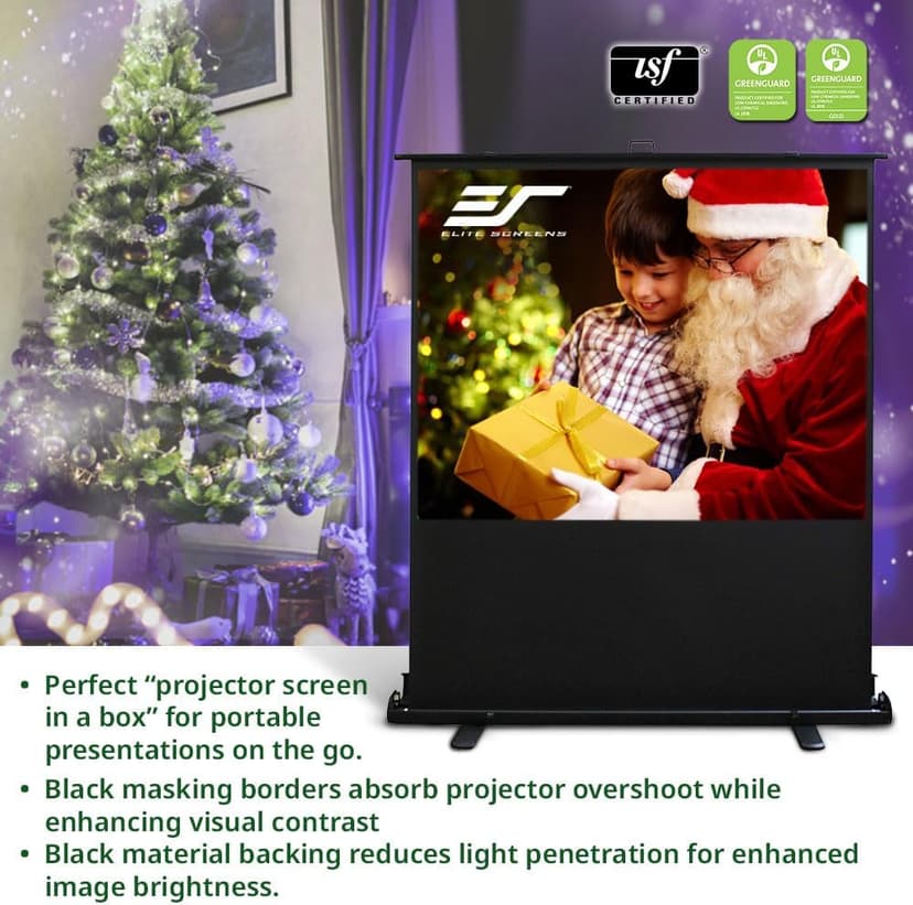 Elite Screens ezCinema 2, 120-inch 4:3 Aspect Ratio Portable Manual Floor Pull Up with Scissor Backed Projector Projection Screen Office Classroom Church Home Theater + Carrying Bag, F120NWV2