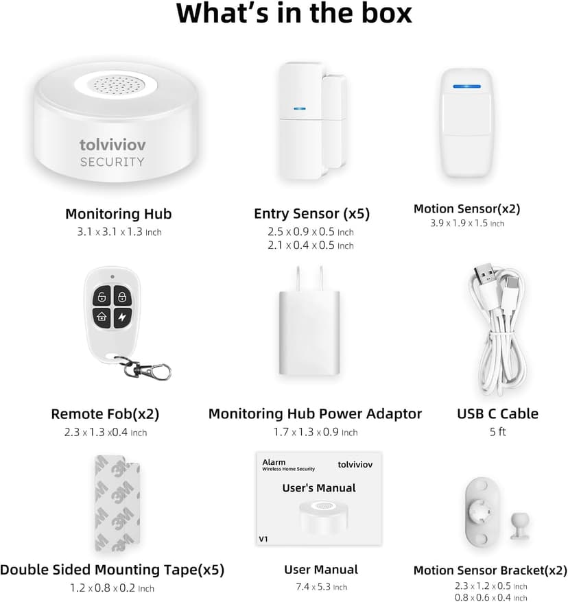 tolviviov Home Security System Wireless, DIY Door Alarm Security System, App Alerts, 10-Piece Kit, No Monthly fee, WiFi Alarm, Door Window Motion Sensor, for Safety, Home Security, Kids Safety
