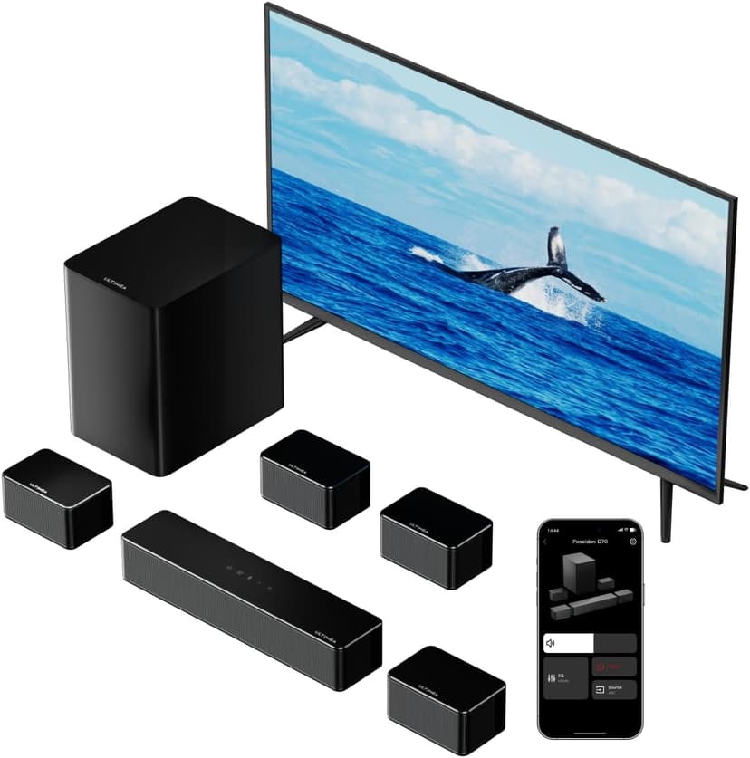 ULTIMEA 7.1 Sound Bars for TV, Virtual Surround Sound System, 410W Peak Power, App Control, Smart TV Soundbar with Wireless Subwoofer, 4 Wired Surround Speakers, Home Theater Sound System, 2025
