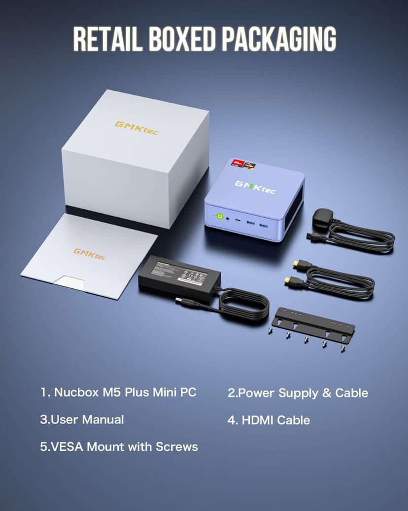 GMKtec M5 Plus Gaming Mini PC Ryzen 7 5825U (Upgraded 5700U), 32GB RAM 1TB SSD Dual NIC LAN 2.5GbE Desktop Computers, Triple 4K Display - Lunar Blue