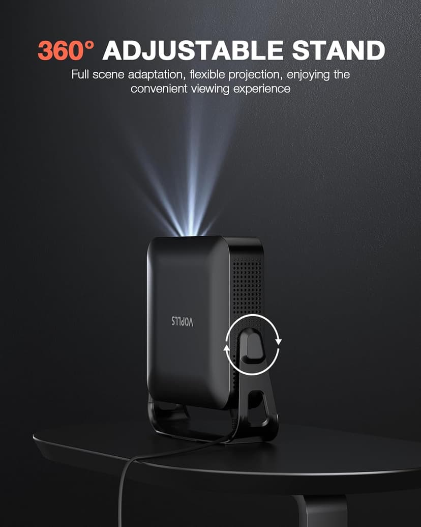 【360°Adjustable Stand & Auto Focus/Keystone】Mini Projector with WiFi and Bluetooth, 550ANSI Native 1080P Portable Outdoor Movie Projector, VOPLLS Home Projector 4K Support for HDMI/USB/Phone/PC(Black)