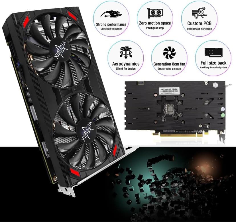 RX 5500 8gb GDDR6 Graphics Card,128 Bit, 3XDP, HDMI, PCI Express 4.0X8, 8pin with Fan Intelligent System,Gaming PC Computer Video Cards with 3X DisplayPort +1X HDMI (5500 Style 2)