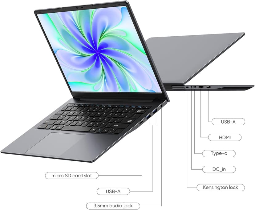 14.1" Laptop 16GB RAM 512GB SSD, QHD (2160x1440) Display, Intel Core m3 8100Y (Beat Intel i3-5005u), Windows 11 Pro Notebook Computer with HDMI, Type C, Long Battery Life, MS Office 2024 - Gray