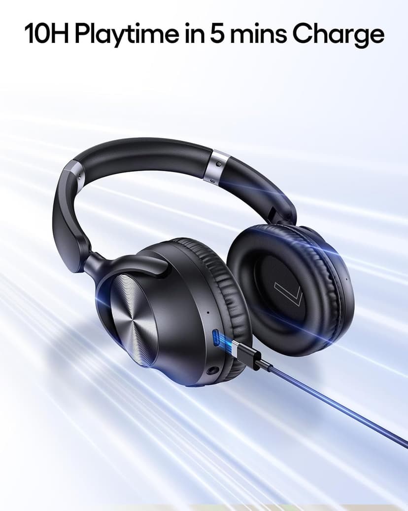 TAGRY Hybrid Active Noise Cancelling Headphones 100H Playtime Wireless Over Ear Bluetooth Headphone with Hi-Res Audio Fast Charging Comfort Earcups Headsets for Travel Home Office Phone PC Black
