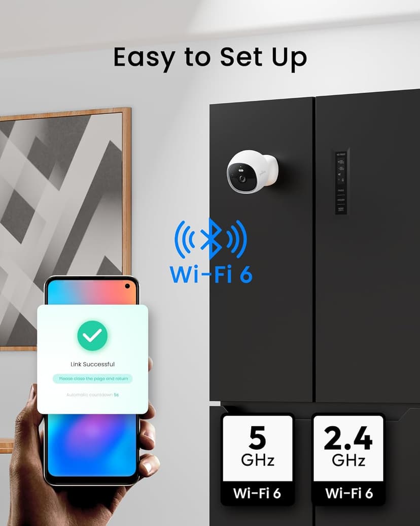 youkey S320 Magnetic Wire-Free Camera 2.5K QHD Security Camera with Dual Band WiFi 6, Built-in 8GB Storage, Colo Night Vision, Al Human Pet Detection, IP65, No Monthly Fees