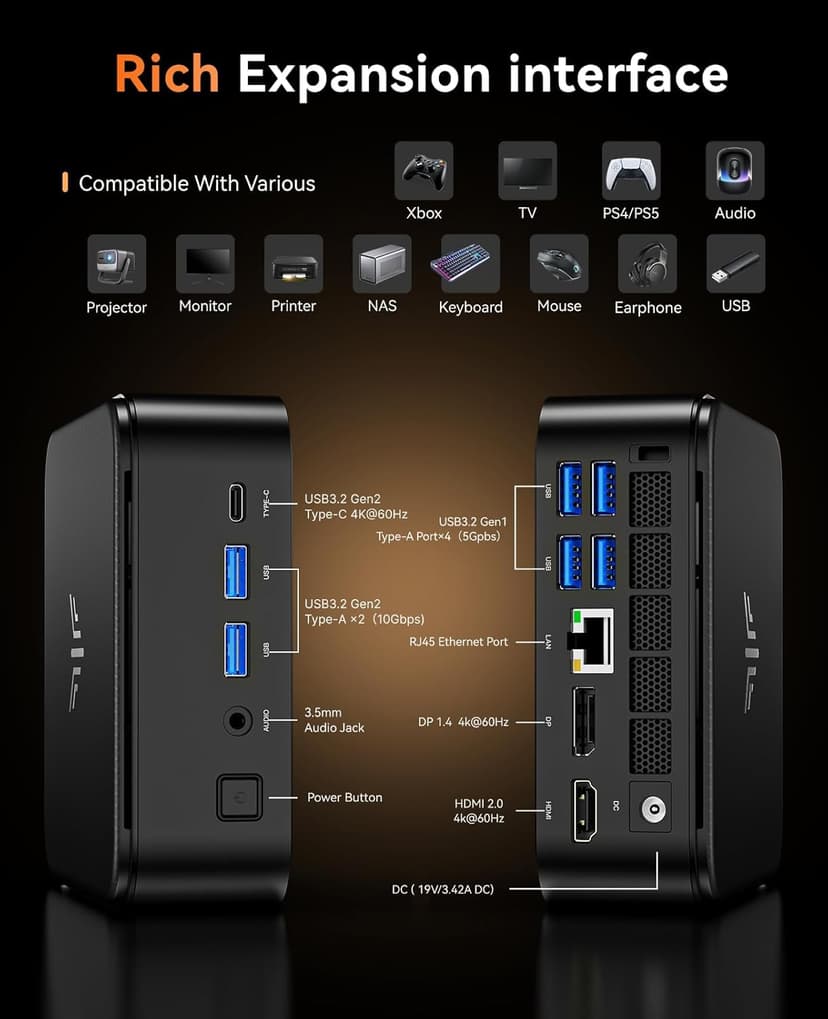 KAMRUI Mini PC with AMD Ryzen 7 PRO 5875U, 16GB DDR4 512GB M.2 SSD Mini Computer, Mini Gaming PC with USB Type-C, Desktop Computer Supports Triple 4K Display, WiFi 6, BT 5.2