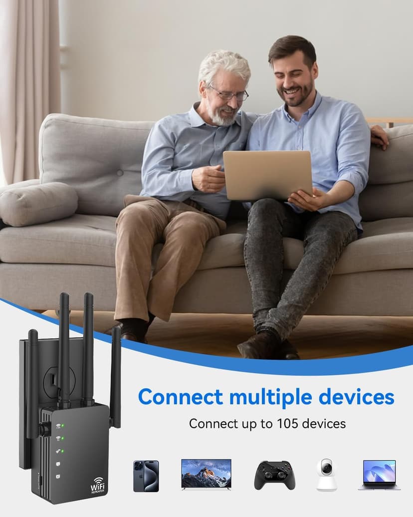 Dual Band 5GHz/2.4GHz WiFi Extender, WiFi Booster, WiFi Extender Signal Booster, Covers 12880 Sq.ft, Supports 105 Devices, Wireless Signal Booster for Home