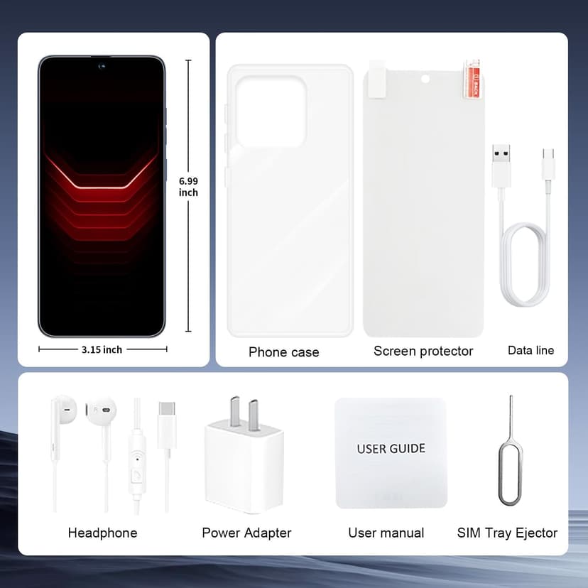 16 ProMa x Smartphone Unlocked Cell Phone, 6.99“ HD Screen 5G Phone, 8+256GB Unlocked, 7000mAh, 68+108MP Zoom Camera, Fingerprint Button Unlock-and take Photos,Dual SIM (Deep Blue)