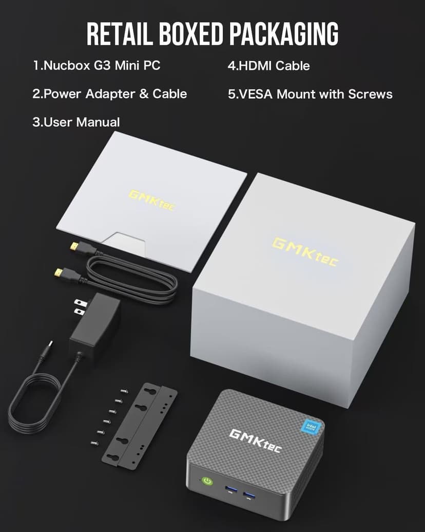 GMKtec Mini PC Intel N150 (up to 3.60GHz) Intel i226-V 2.5Gbps RJ45 Desktop Computers 16GB DDR4 256GB PCIe M.2 SSD/ 4K Dual HDMI/USB3.2/WiFi 6 BT5.2 for Office, Business