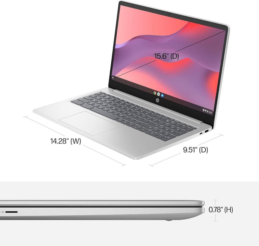 HP Chromebook Laptop 15 ( 15.6" Anti-Glare, Intel N200 (> i3-1115G4), 8GB DDR5 RAM, 128GB Storage (64GB eMMC + 64GB SD Card), Numeric KB) Home & Student, Webcam w/Shutter, Wi-Fi, Chrome OS, Silver