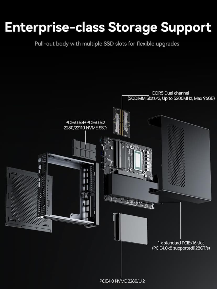 MINISFORUM Mini PC MS-01-S1390 Barebone with Intel Core i9-13900H,vPro Enterprise Support,2x10Gbps SFP+LAN/2x2.5G RJ45/2xUSB4/HDMI/16xPCIe 4.0/M.2 NVMe SSD/U.2 NVMe SSD,Mini Computer(No OS/RAM/SSD)
