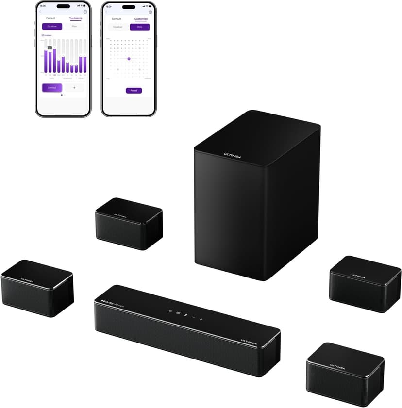 ULTIMEA 7.1Ch Soundbar with Dolby Atmos, APP Control, Surround Sound System for TV, 4 Wired Surround Speakers, Sound Bar for TV with 6.5" Wireless Subwoofer, Soundbar for TV, Poseidon D80 Upgraded