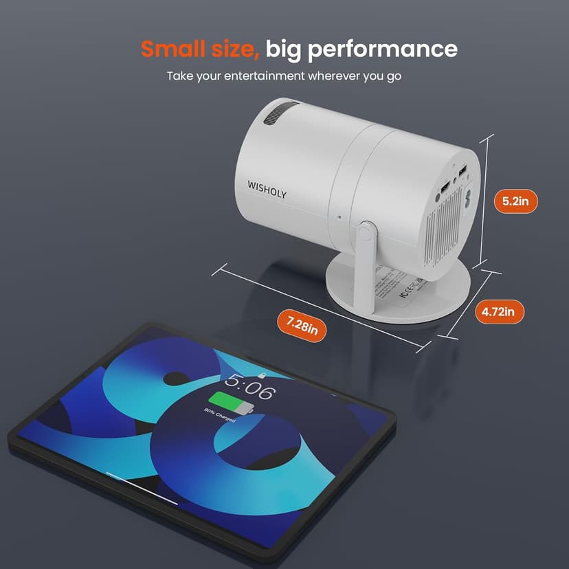 Mini Projector with Two-way Bluetooth, Portable Movie Projector with 180° Rotatable, 1080P HD Supported, Auto Vertical Keystone, Compatible with Smartphone, TV Stick, Laptop, HDMI, USB