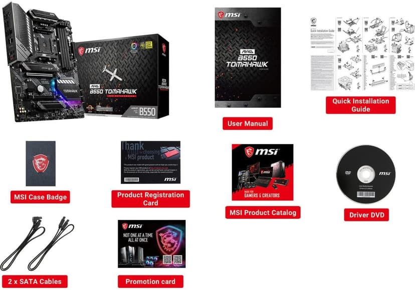 MSI MAG B550 TOMAHAWK Gaming Motherboard (AMD AM4, DDR4, PCIe 4.0, SATA 6Gb/s, M.2, USB 3.2 Gen 2, HDMI/DP, ATX, AMD Ryzen 5000 Series processors)