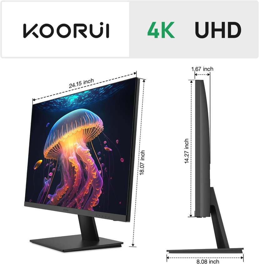 KOORUI 27 Inch 4K UHD(3840 * 2160) Monitor IPS Ultra-Thin Computer Monitor with 95% DCI-P3, Freesync & G-sync, Displayport&HDMI, Audio Out, VESA Mountable, Tilt