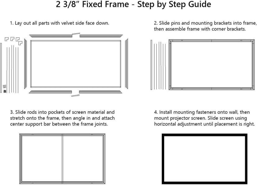 Silver Ticket Products STR Series 6 Piece White 1.1 Gain 120" Diagonal 16:9 Format Projection Screen, Aluminum Frame, Wall Mounted, 109.25x63.625 inches STR-169120