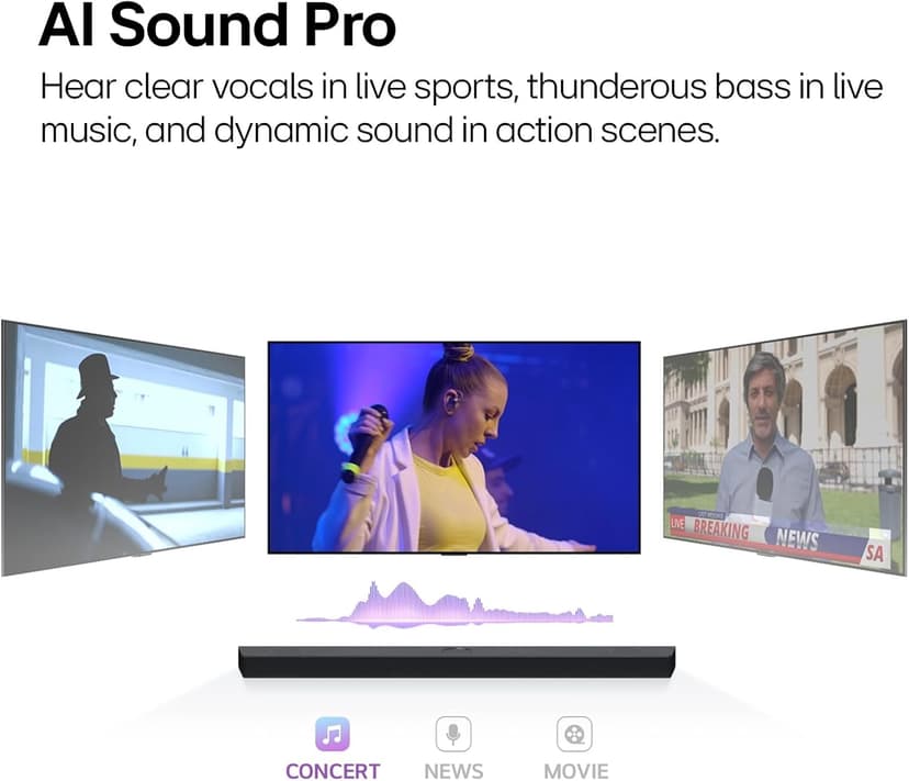 LG S60T 3.1 ch. Soundbar with Wireless Subwoofer, Dolby Audio, TV Synergy, Wow Interface, AI Sound Pro (2024 Model)
