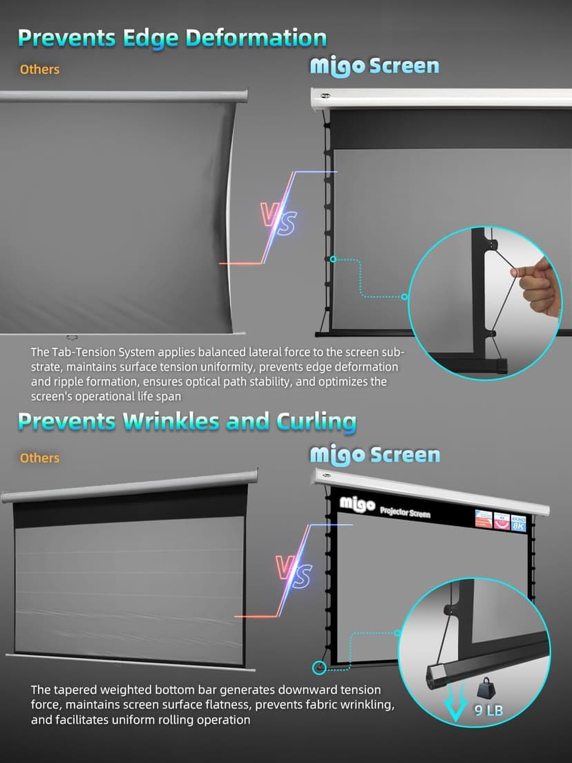 120inch Projector Screen with ambieht Light Electric Tab-tensioned Drop Down Cinema Screen,White Housing Ceiling and Wall