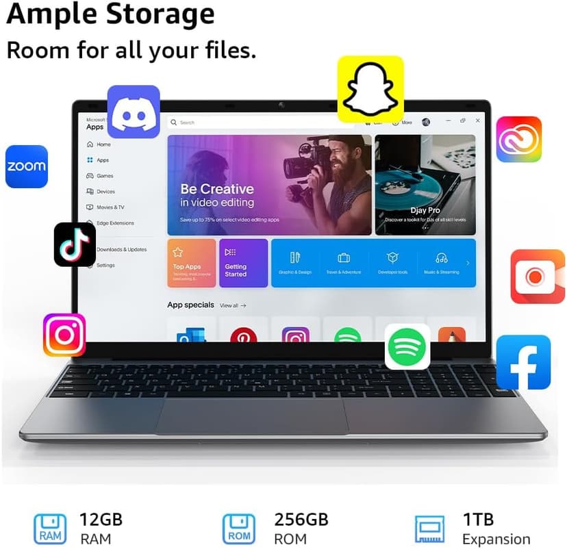 Windows 11 Laptop Computer, 15.6'' FHD IPS Student Laptops, Intel Celeron N5095 4-Core Processor, 12GB RAM + 512GB SSD up to Expandable 1TB, 2.4G+5G WiFi, 2 Years Warranty, Long Battery Life