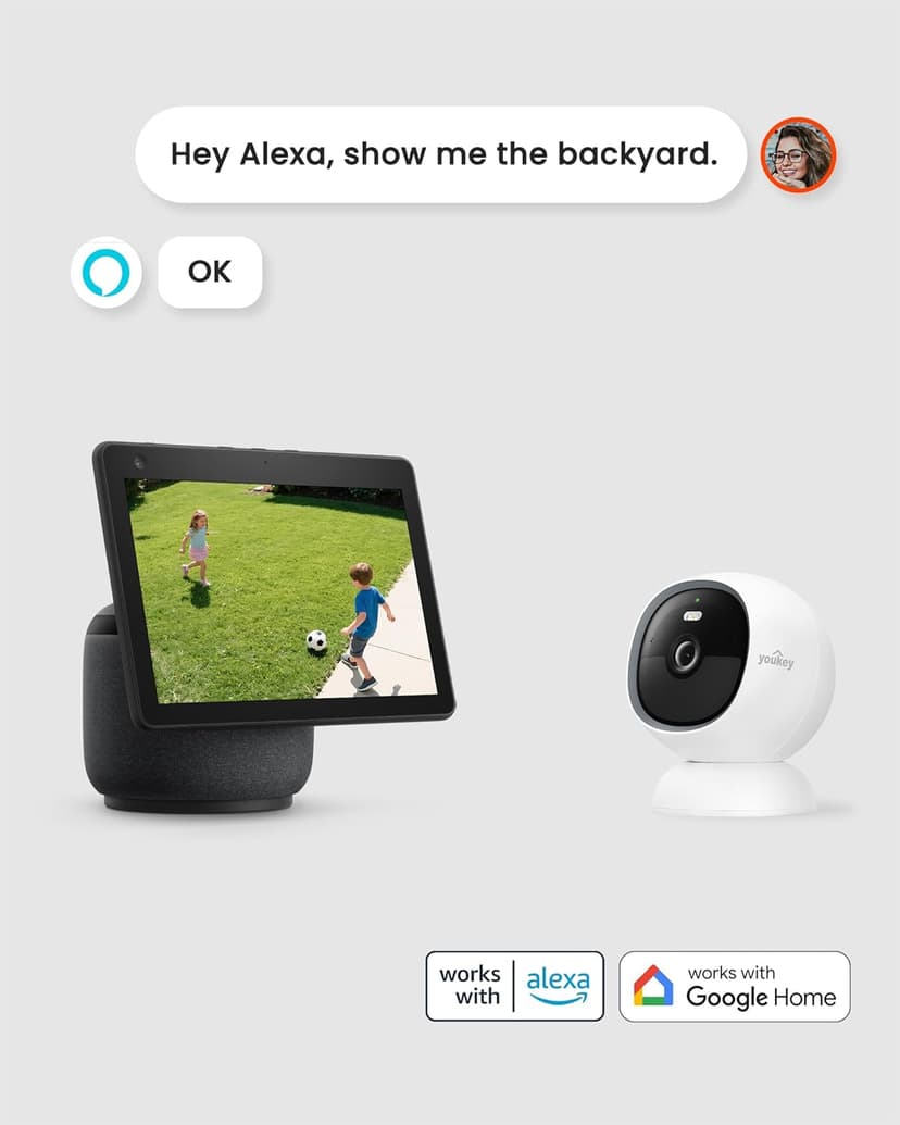 youkey S320 Magnetic Wire-Free Camera 2.5K QHD Security Camera with Dual Band WiFi 6, Built-in 8GB Storage, Colo Night Vision, Al Human Pet Detection, IP65, No Monthly Fees