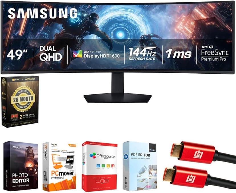 Samsung LS49FG910ENXZA 49" Odyssey G9 G91F DQHD Gaming Monitor 2025 Bundle with Tech Smart USA Elite Suite 18, 2X 4K HDMI Cable & Deco Gear CPS Exclusive 26 Month Protection Pack (BEACH-CPS-26M1000)