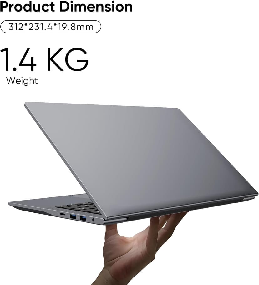 14.1" Laptop 16GB RAM 512GB SSD, QHD (2160x1440) Display, Intel Core m3 8100Y (Beat Intel i3-5005u), Windows 11 Pro Notebook Computer with HDMI, Type C, Long Battery Life, MS Office 2024 - Gray