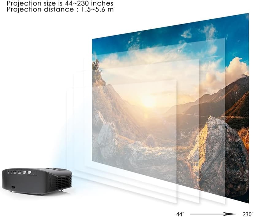 GooDee Projector, 2023 Dolby Native 1080P Video Projector, 15000L Outdoor Movie Projector, 230" Supported Home Projector, Compatible with Fire TV Stick, PS4, HDMI, VGA, AV and USB, Black (YG600)