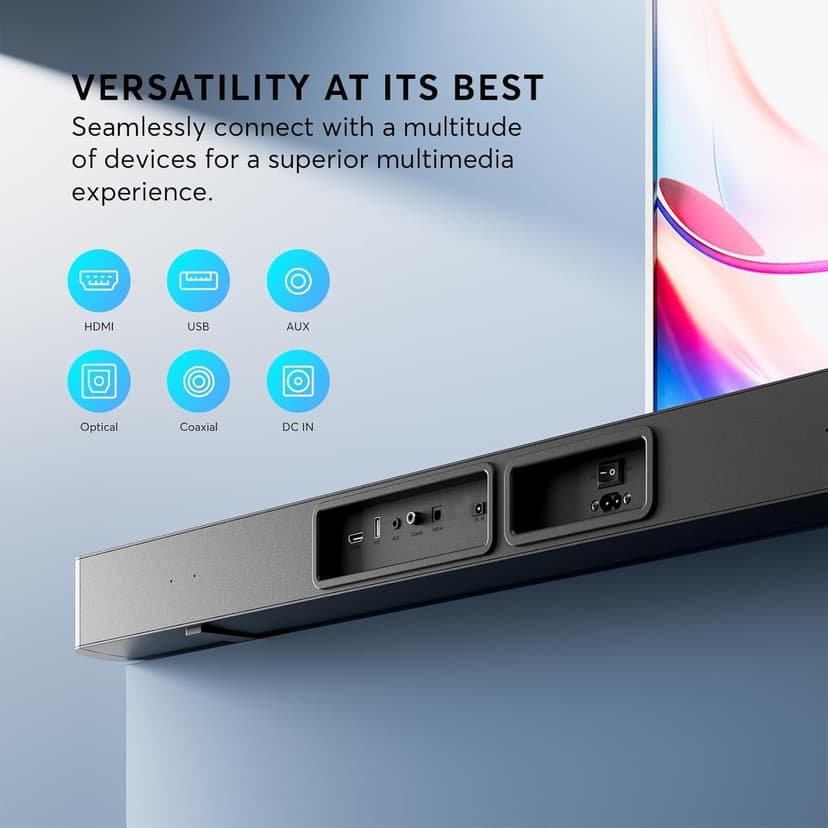 Sound Bar for Smart TV w/Dolby Atmos 2.1 ch 190W 37 inch Surround Sound TV Speaker Home Theater System, HDMI-ARC/BluetoothOptical/AUX/Connection for TV/Projector/DVD Player/Switch/PC