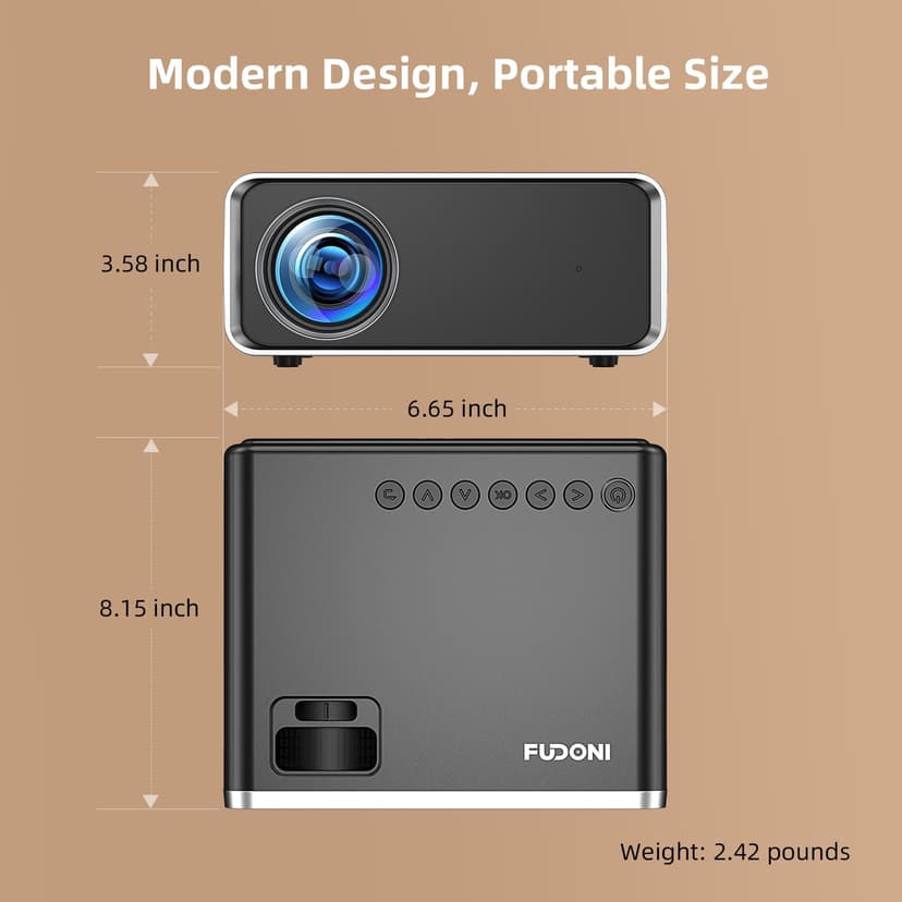 FUDONI Projector with WiFi and Bluetooth 4K Supported, Upgraded Outdoor Movie Projector Native 1080P 12000L,Portable Video Projector for Home Theater,Compatible w/HDMI/USB/iOS/Android/Windows/TV Stick