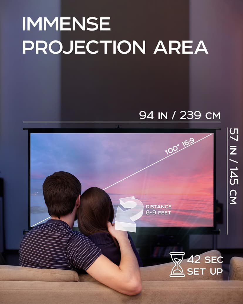 100 Inch Indoor and Outdoor Projector Screen with Stand for Movies or Presentations - HD Premium 16:9 Folding Free Tripod Screen with Carry Bag and Straps, Matte