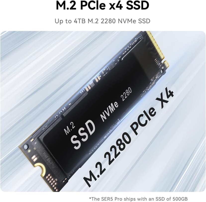 Beelink SER5 Mini PC, AMD Ryzen 7 5825U(Up to 4.5GHz) 8C/16T, Mini Desktop Computer 32GB DDR4 RAM 500GB NVMe SSD, Mini Gaming PC 4K@60Hz Output/BT5.2/WiFi 6 for Office/Gaming/Home