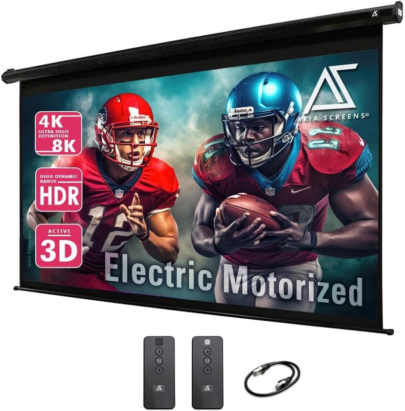 Akia Screens 150 inch Motorized Projector Screen Electric Drop Down Remote Controlled Ceiling Wall Mount Office Home Movie Theater AK-MOTORIZE150H2