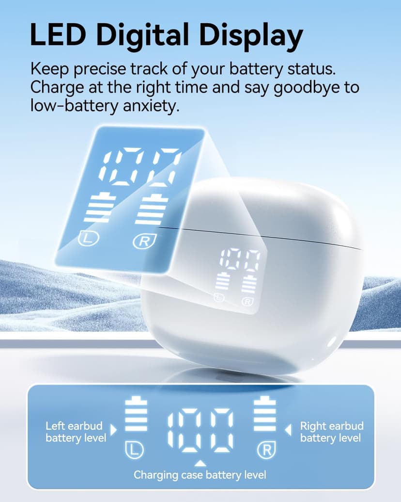 Wireless Earbuds, Bluetooth Ear Buds Headphones with LED Charging Case, Deep Bass Stereo Sound, 40 Hours Playtime, IP7, Lightweight in-Ear Earphones for iPhone Android Sports Workout