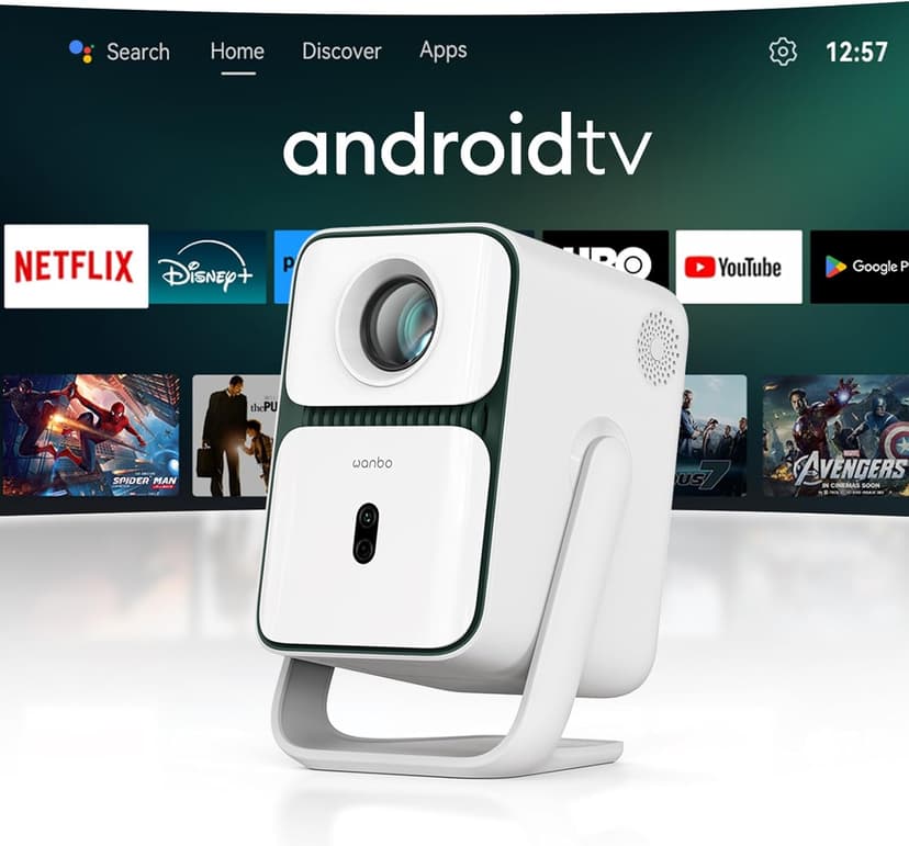 [Android TV 11.0 & 1080P Native] Wanbo T2 Ultra Projector with WiFi and Bluetooth, 120° Rotatable Projector Auto Focus, Home Outdoor Movie Proyector, 500 ANSI Smart Projector with Netflix & 5000+ Apps