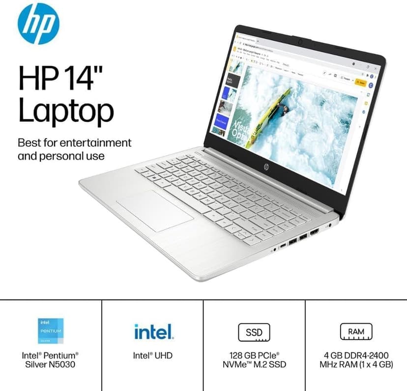 HP 14" Essential Laptop for Busniess & Student - Win 11 Pro & 1-Year Microsoft 365, 16GB RAM, 512GB SSD, 1TB Cloud Storage, Intel Pentium Quad-Core Processor, Intel UHD Graphics, HD Camera,Fast Charge