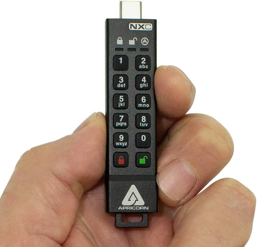 Apricorn 128GB Aegis Secure Key 3 NXC 256-Bit Hardware-Encrypted USB 3.2 Type C Flash Drive, FIPS 140-3 Level 3 Validated (ASK3-NXC-128GB), Black