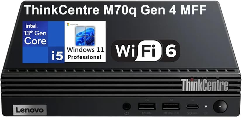 Lenovo ThinkCentre M70q Gen 4 MFF Tiny 1L Mini Business Desktop Computer, 13th Gen Intel 10-Core i5-13400T (Beat i7-12700T), 32GB DDR4 RAM, 1TB PCIe SSD, WiFi 6, RJ45, HDMI, Windows 11 Pro, AZ-XUT