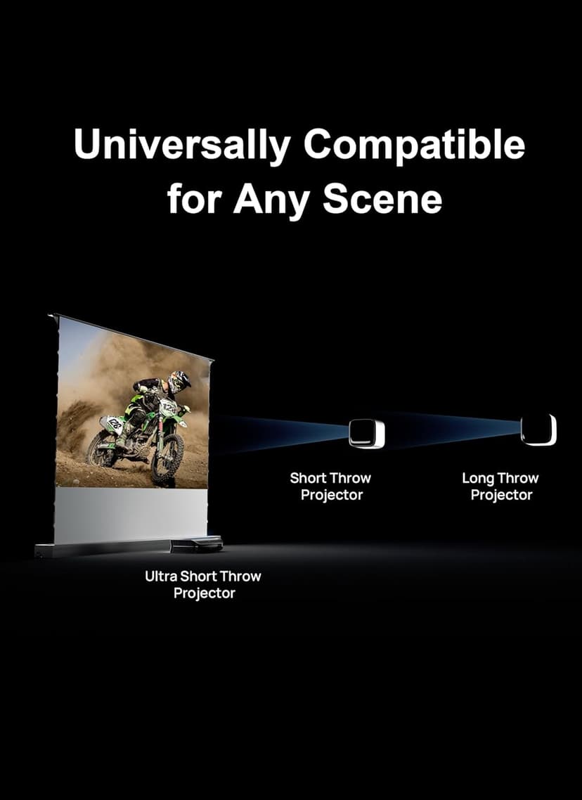 AWOL VISION 120" Motorized Rising Matte White Projector Screen for Long Short Ultra Short Throw Projector, Floor Stand Indoor Outdoor Theater Screen, 170°+ Viewable 4K/8K Ultra HD MW-F220