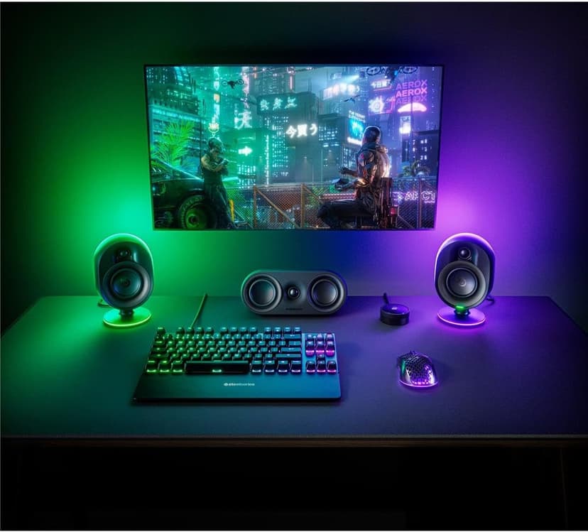 SteelSeries Arena 9 Illuminated 5.1 Desktop Gaming Speakers – 5.1 USB Surround Sound – Wireless Rear Speakers – 2-Way Speaker Design – Subwoofer – RGB Light, Bluetooth – PC, PlayStation, Mobile, Mac
