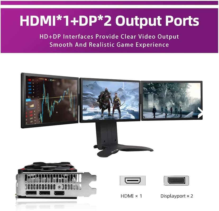 AISURIX RX 580 Graphics Card, 2048SP, Real 8GB, GDDR5, 256 Bit, Pc Gaming Video Card, 2XDP, HDMI, PCI Express 3.0 with Freeze Fan Stop for Desktop Computer Gaming Gpu