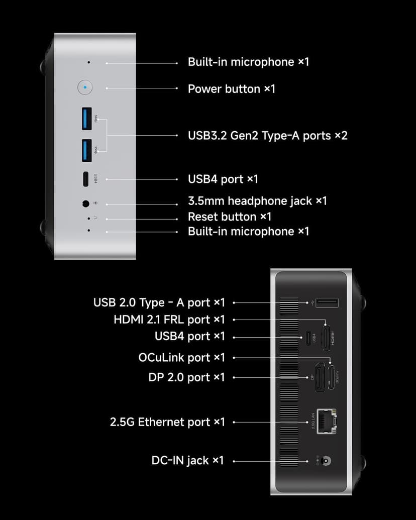 2025 Upgraded XG1-370 AI Mini PC, AMD Ryzen AI 9 HX 370 (12C/24T, up to 5.1GHz, 80 Tops), 64GB+1TB, 4x4K / 1x8K Output, WiFi 7, External GPU Support, Silent Cooling, Win 11 Pro, Gaming & Pro Creation