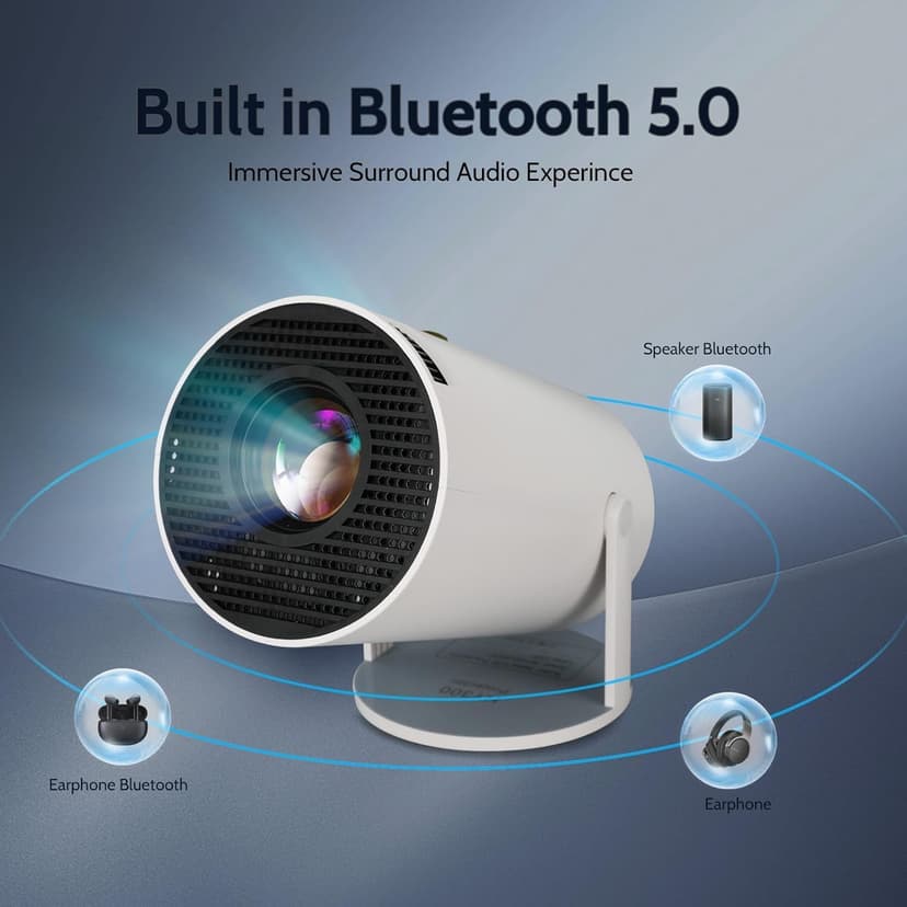 Mini Projector with WIFI 6 and Bluetooth, 4K 1080P Support Portable Projector 180° Rotatable 130'' Screen Movie Projector Auto Keystone Compatible for Laptop, PC, Smartphone (White)